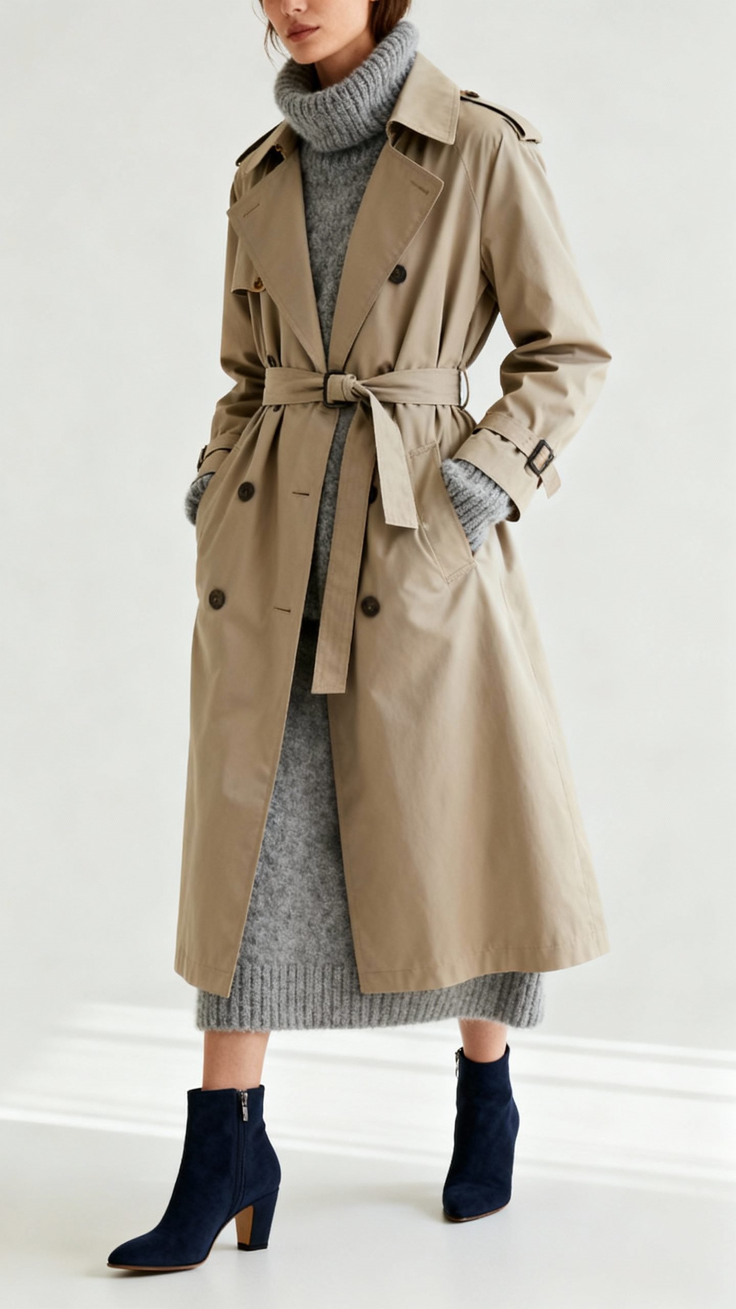 weather-ready capsule: trench coat, knit, ankle boots